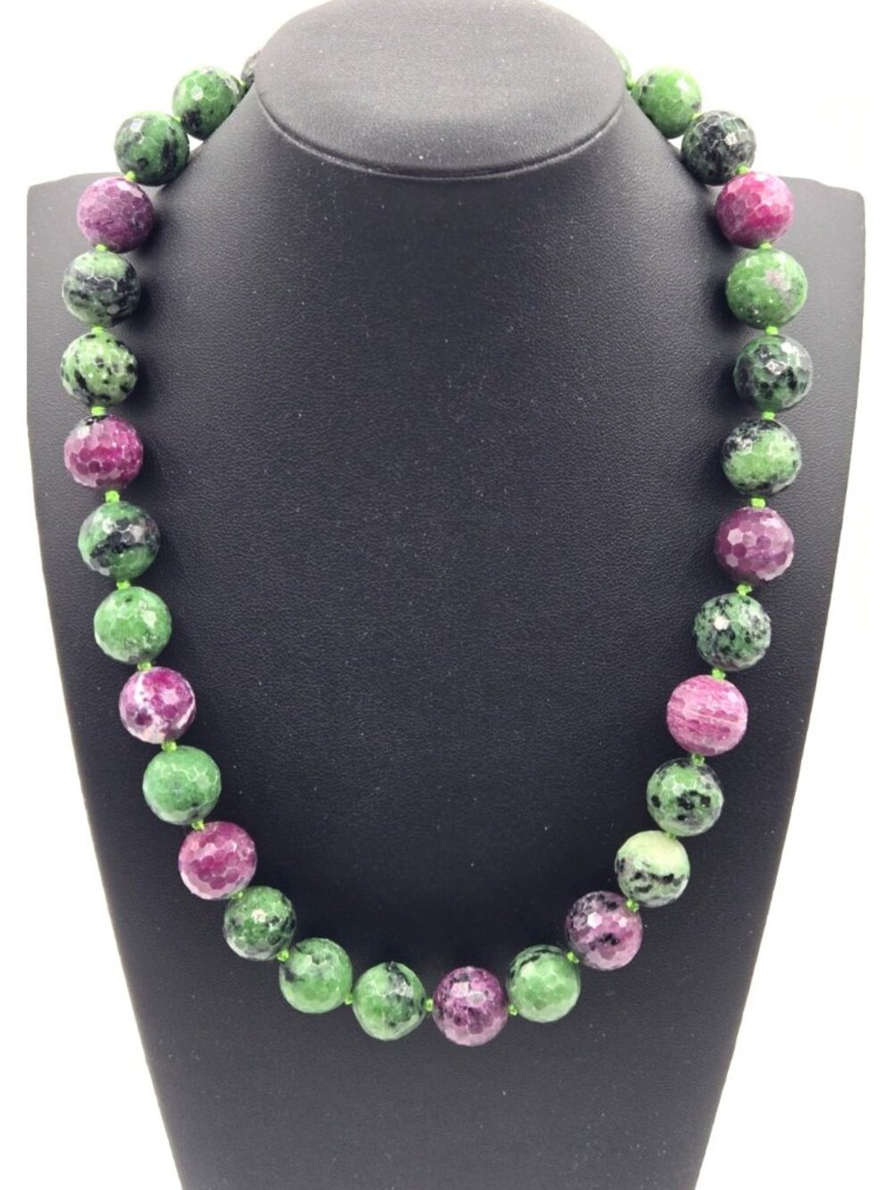 D'Joy Ruby Zoisite Necklace 14mm Round Beaded Necklace 925 Silver Magnetic Clasp